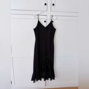 Clara Black Jeweled High Low Spagheti Midi Dress